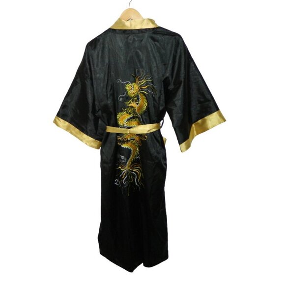 Unisex Asian Dragon Themed Long Reversible Satin Kimono Robe Size XL- (U-PICK) - Picture 1 of 13